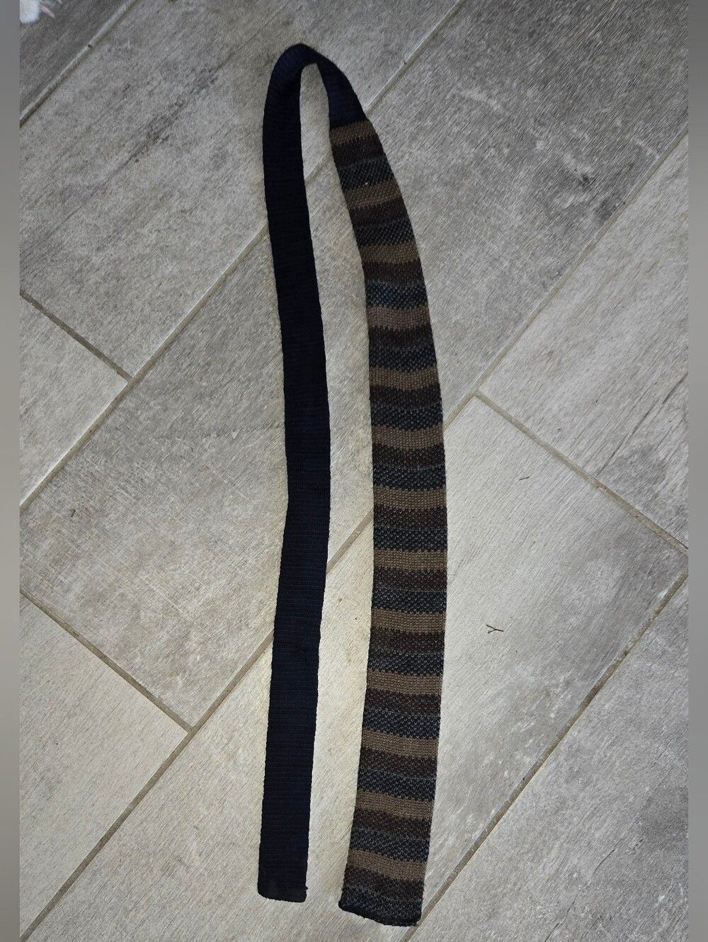 Vintage Tie Rufflernit By Rooster Wool Skinny Tie in Black and Brown Stripes